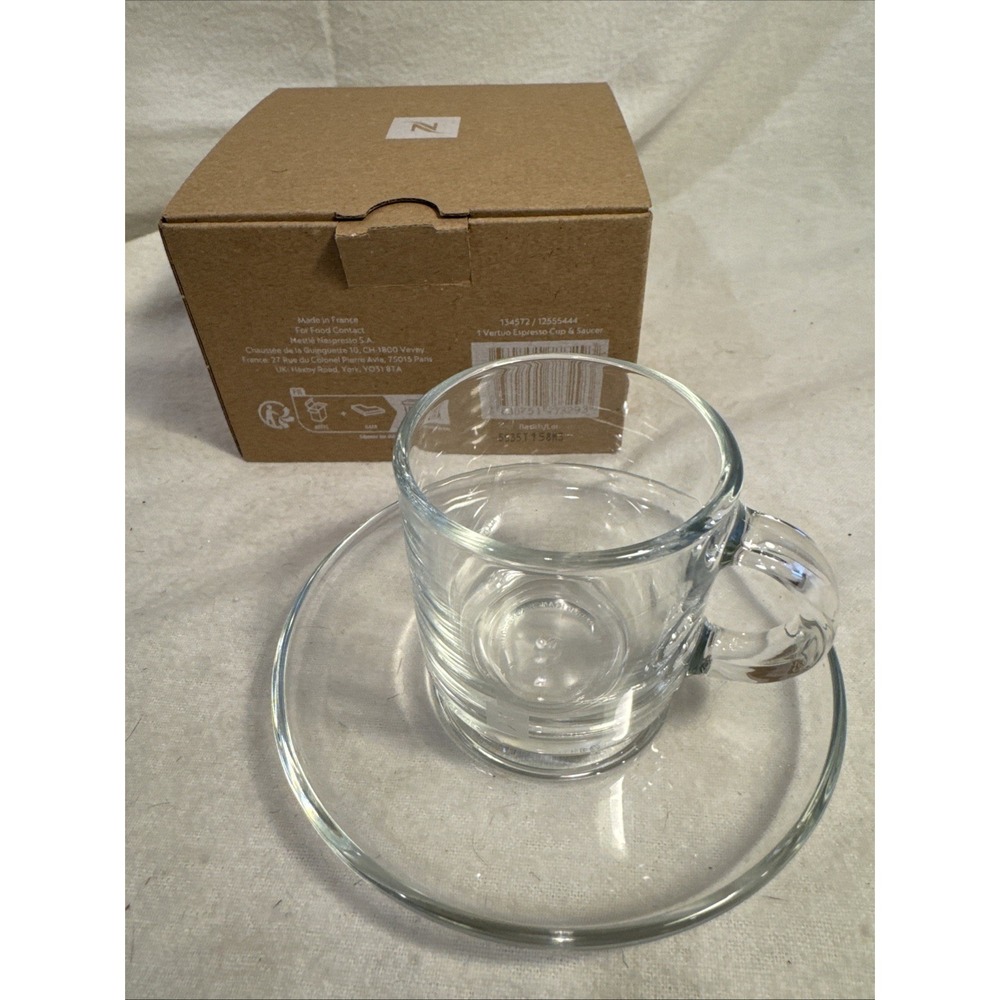 NEW Nespresso Vertuo Lungo Glass Espresso Cup & Saucer 6 fl oz 180 mL Coffee Mug